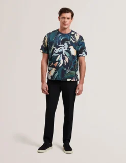 Abstract Floral Print Pure Cotton T-Shirt