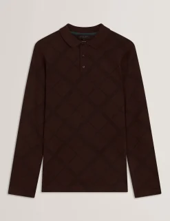 Argyle Knit Long Sleeve Polo Shirt