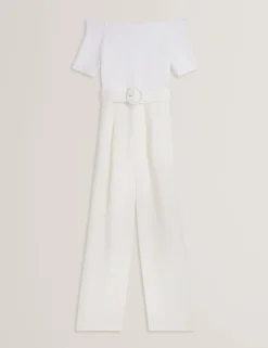 Bardot Knit Top Wide Leg Belted Jumpsuit
