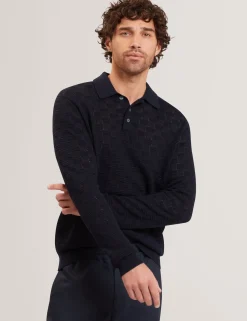 Basket Texture Silk Blend Long Sleeve Polo