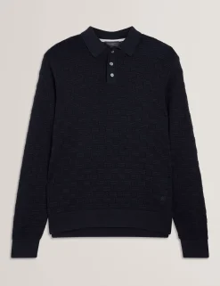 Basket Texture Silk Blend Long Sleeve Polo