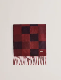 Block Check Scarf With Fringe Trim
