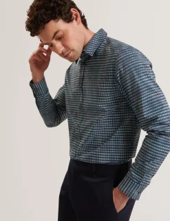 Blurred Check Cotton Long Sleeve Shirt