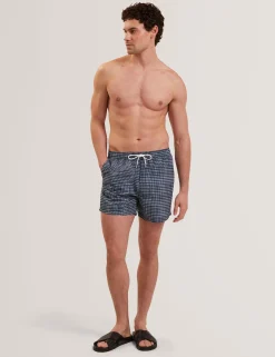 Blurred Check Mid-Length Swim Shorts