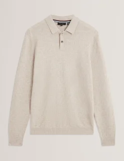 Branded Texture Knit Long Sleeve Polo