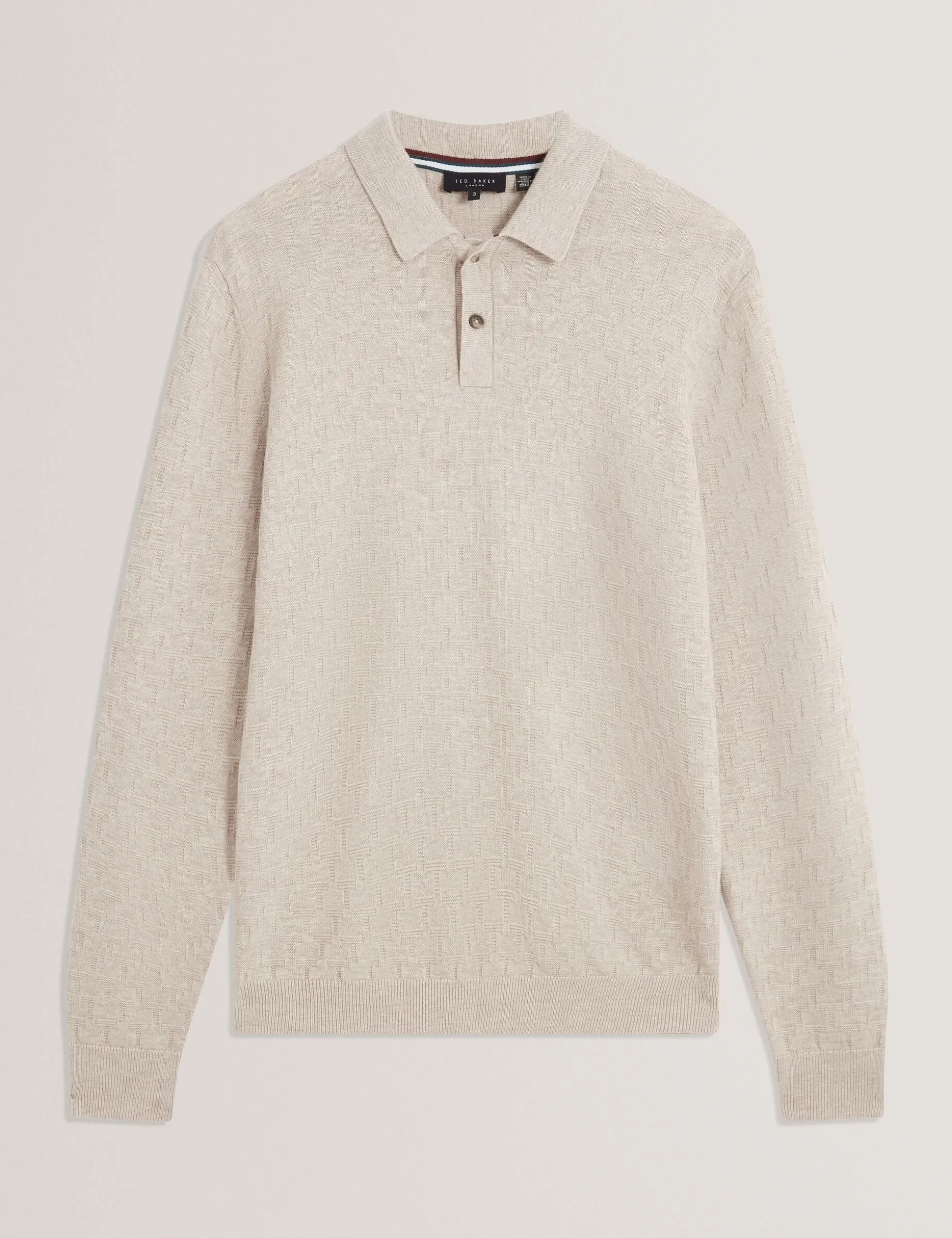 Branded Texture Knit Long Sleeve Polo
