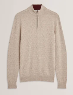 Branded Texture Zip Neck Jumper