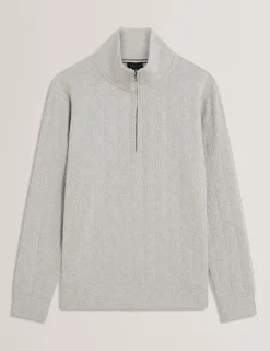 Cable Texture Zip-Neck Sweatshirt