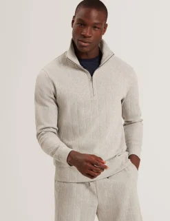 Cable Texture Zip-Neck Sweatshirt