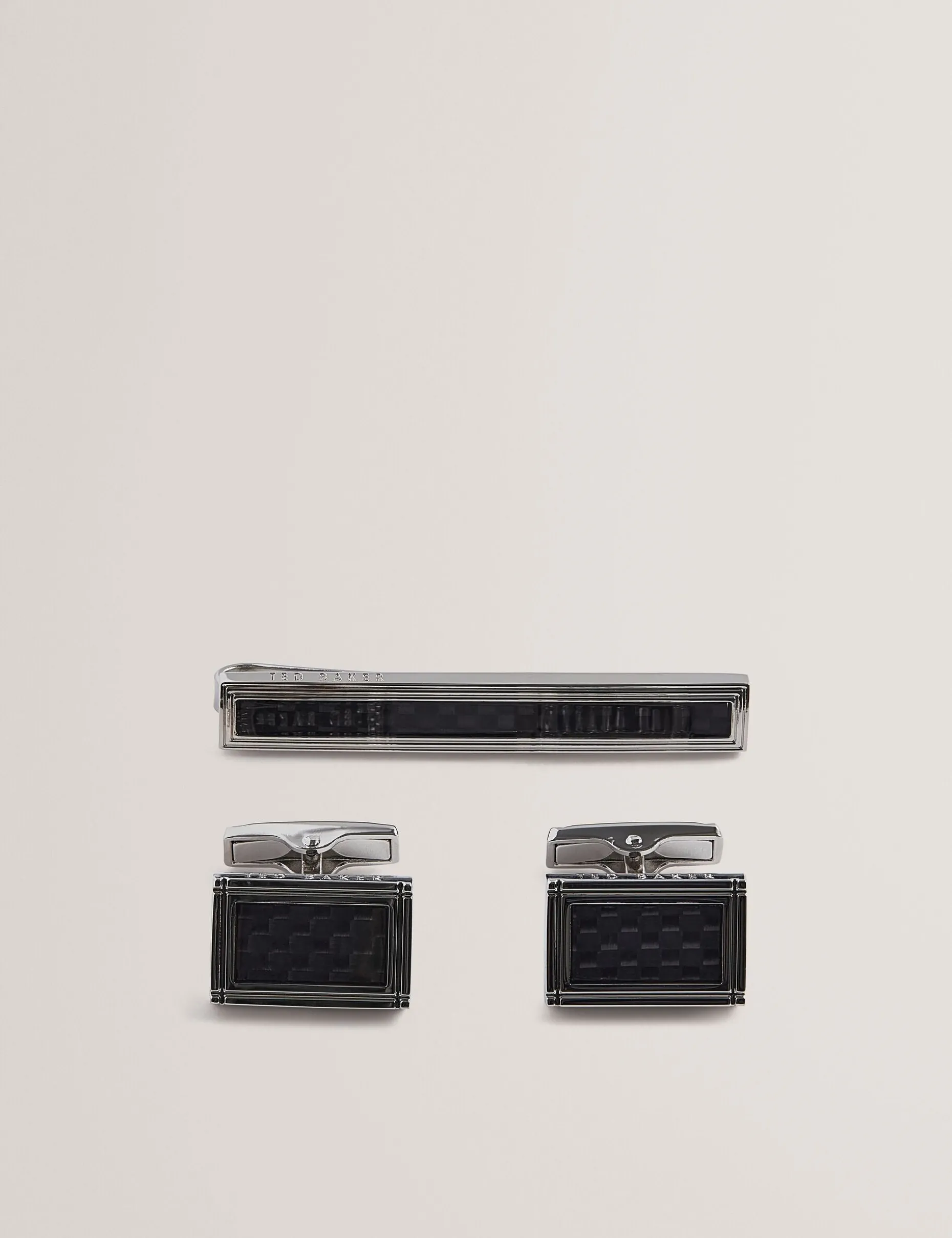 Carbon Cufflink And Tie Clip Set
