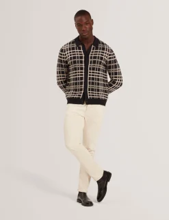 Check Print Button-Through Knit Polo