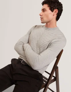 Chevron Texture Knit Crew Neck Sweater
