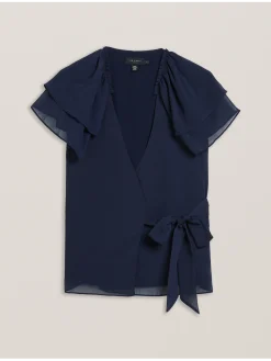 Chiffon Frill Short Sleeve Wrap Top