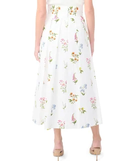 Cotton Floral Pleated Midi Skirt