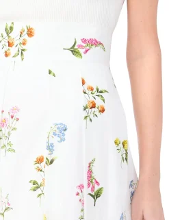 Cotton Floral Pleated Midi Skirt