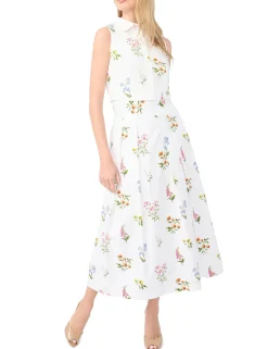 Cotton Floral Pleated Midi Skirt