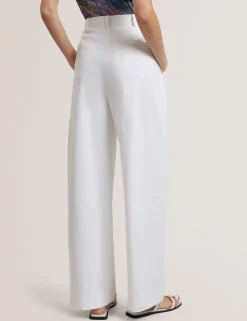 Cotton Pleated Front Wide Leg Trousers