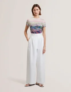 Cotton Pleated Front Wide Leg Trousers