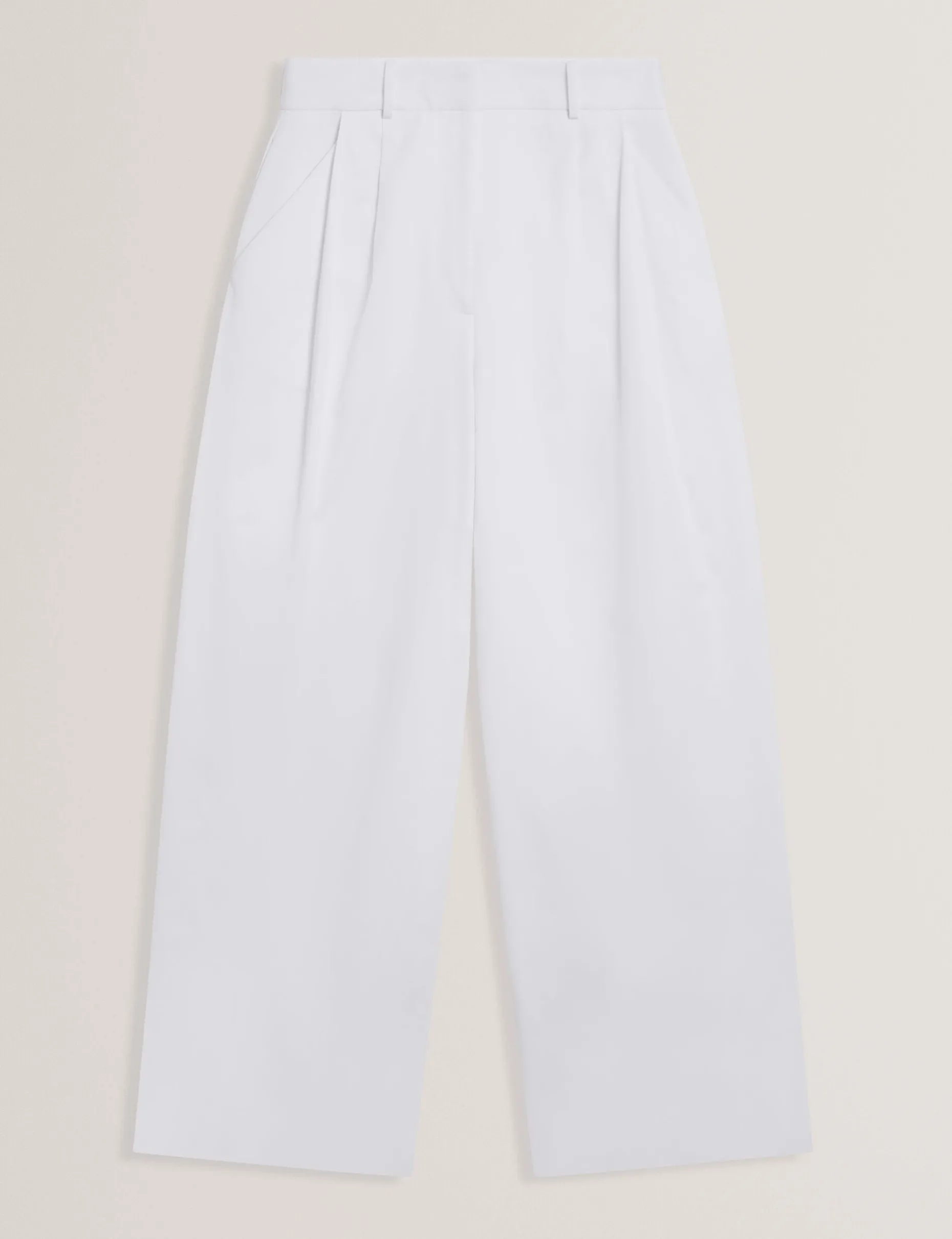 Cotton Pleated Front Wide Leg Trousers