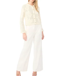 Crochet Knit Crew Neck Cardigan