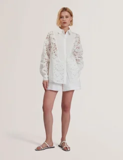 Crochet Trim High Waisted Linen Shorts