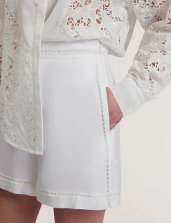 Crochet Trim High Waisted Linen Shorts