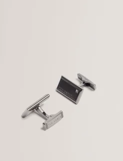 Crystal Detail Brushed Metal Cufflinks
