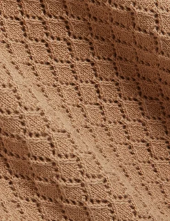 Diamond Crochet Knit Cotton T-Shirt