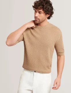 Diamond Crochet Knit Cotton T-Shirt