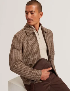 Dogtooth Check Wool Harrington Jacket
