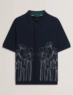 Embroidered Floral Pure Cotton Knit Shirt