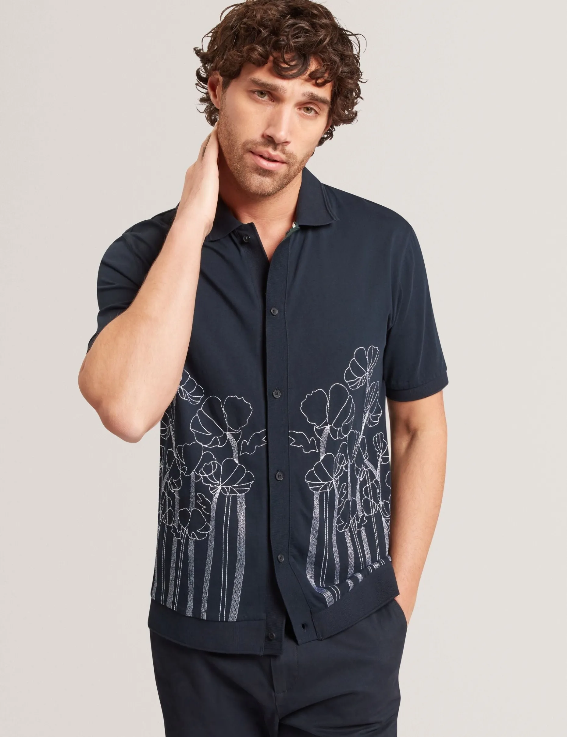 Embroidered Floral Pure Cotton Knit Shirt