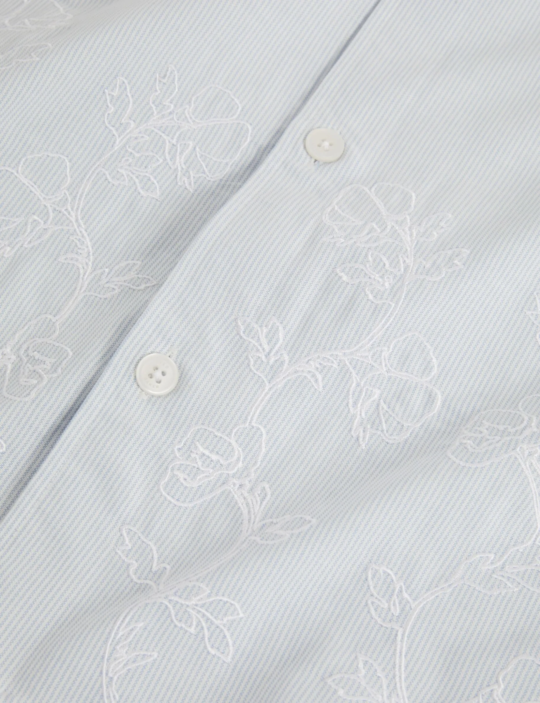 Embroidered Hem Pinstripe Short Sleeve Shirt