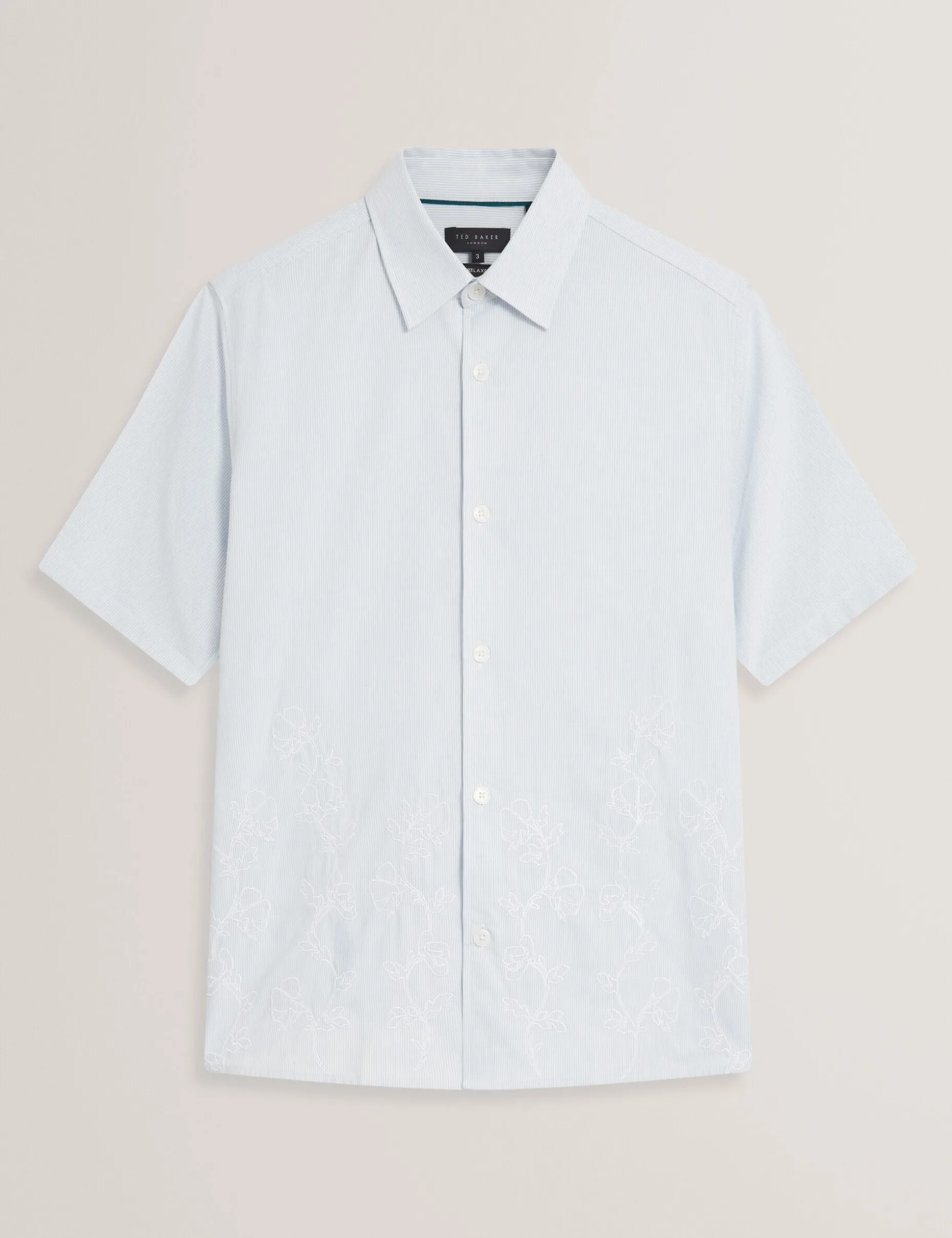 Embroidered Hem Pinstripe Short Sleeve Shirt