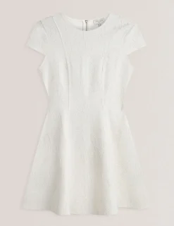 Embroidered Short Sleeve Mini Skater Dress