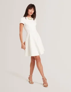Embroidered Short Sleeve Mini Skater Dress