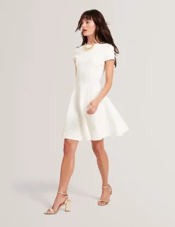 Embroidered Short Sleeve Mini Skater Dress