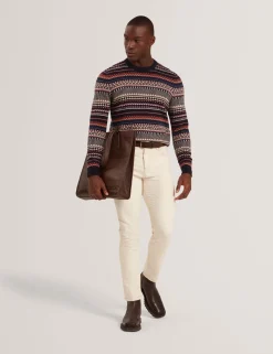 Fair Isle Crew Neck Wool Sweater