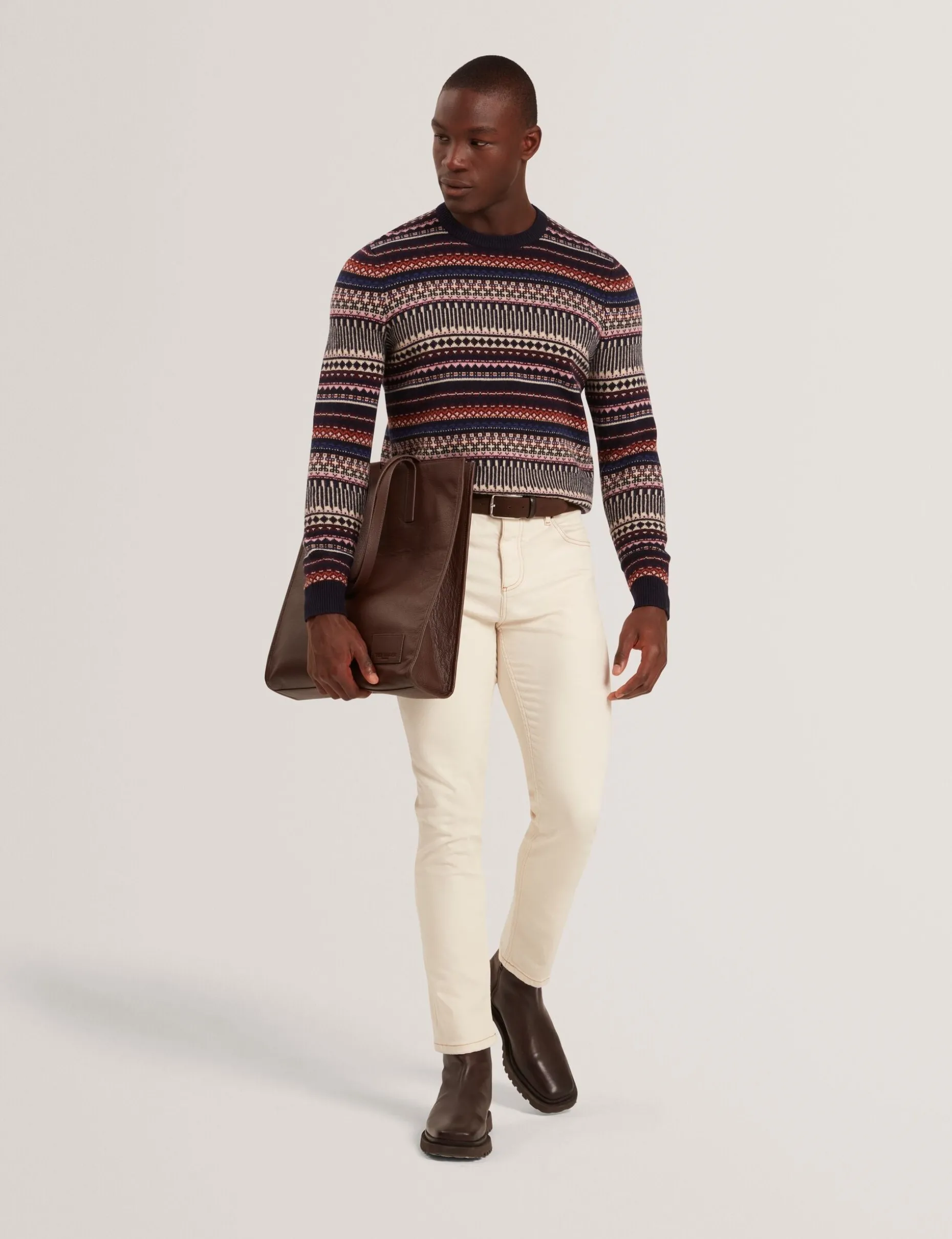 Fair Isle Crew Neck Wool Sweater