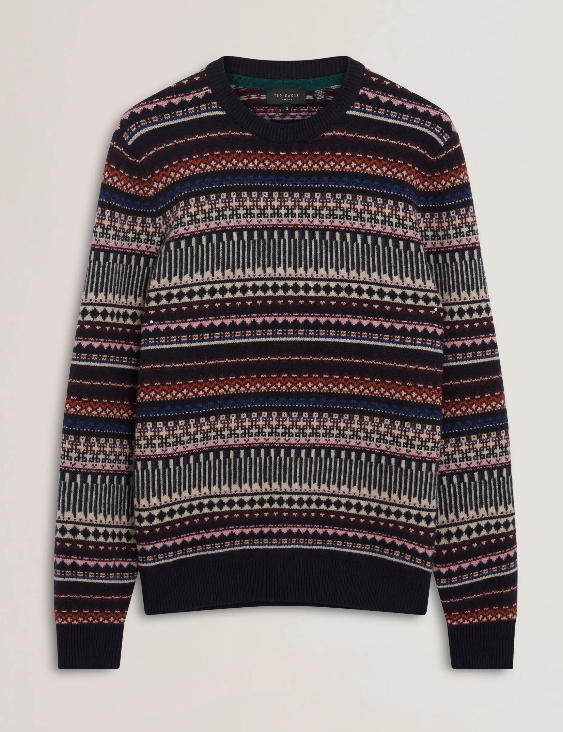 Fair Isle Crew Neck Wool Sweater