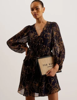 Fine Line Floral Print Mini Dress