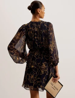 Fine Line Floral Print Mini Dress