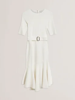 Flippy Hem Knitted Midi Dress With Belt