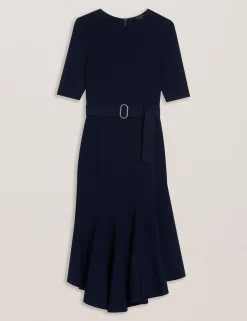 Flippy Hem Knitted Midi Dress With Belt
