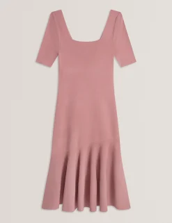 Flippy Hem Square Neck Knitted Midi Dress
