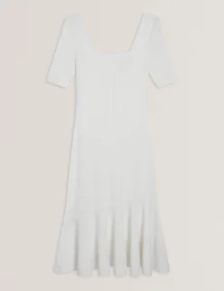 Flippy Hem Square Neck Knitted Midi Dress
