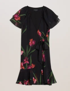 Floral Angel Sleeve Wrap Mini Dress