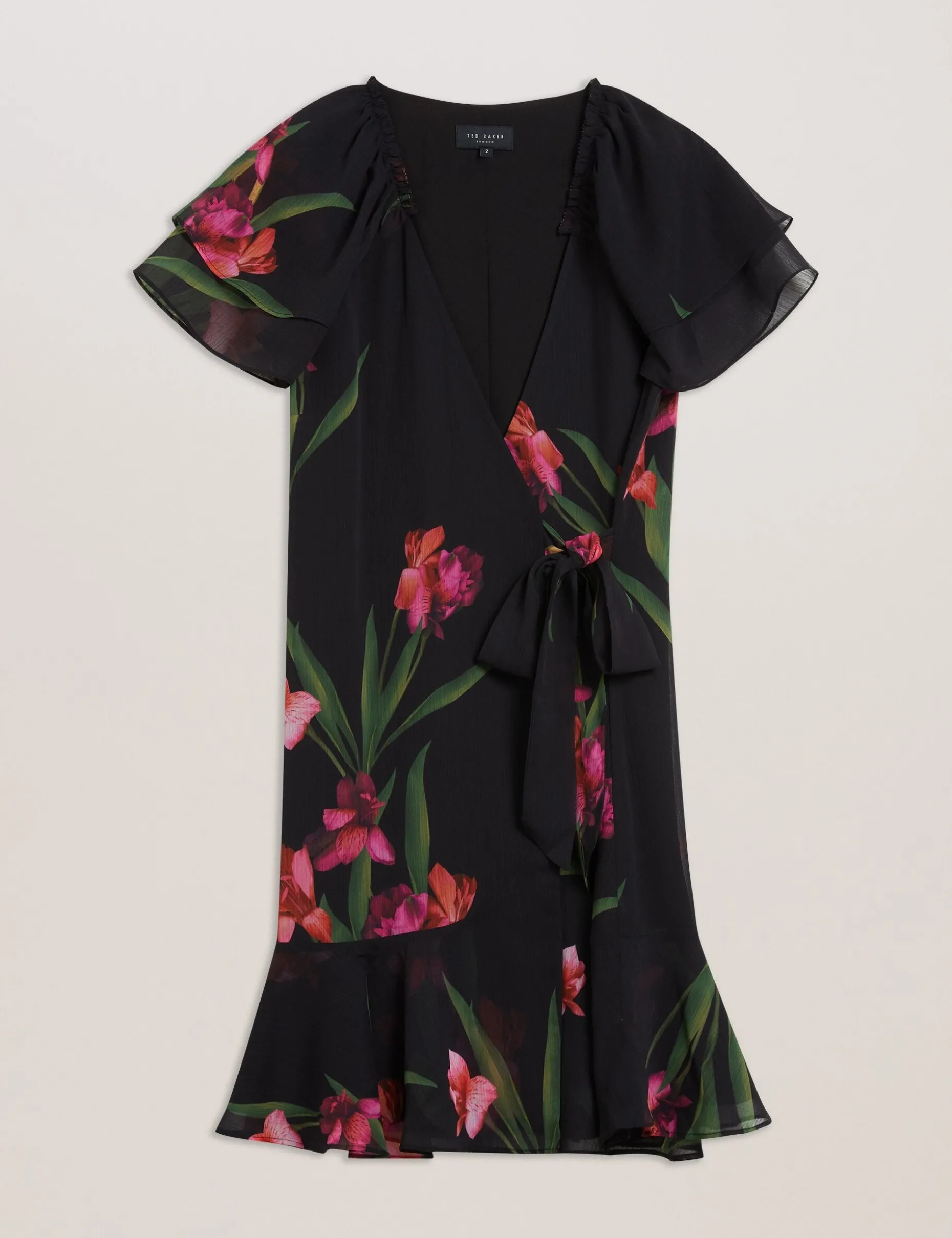Floral Angel Sleeve Wrap Mini Dress