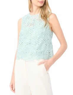 Floral Crosshatch Cropped Shell Top