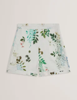 Floral High Waist Linen Shorts With Trim Detail